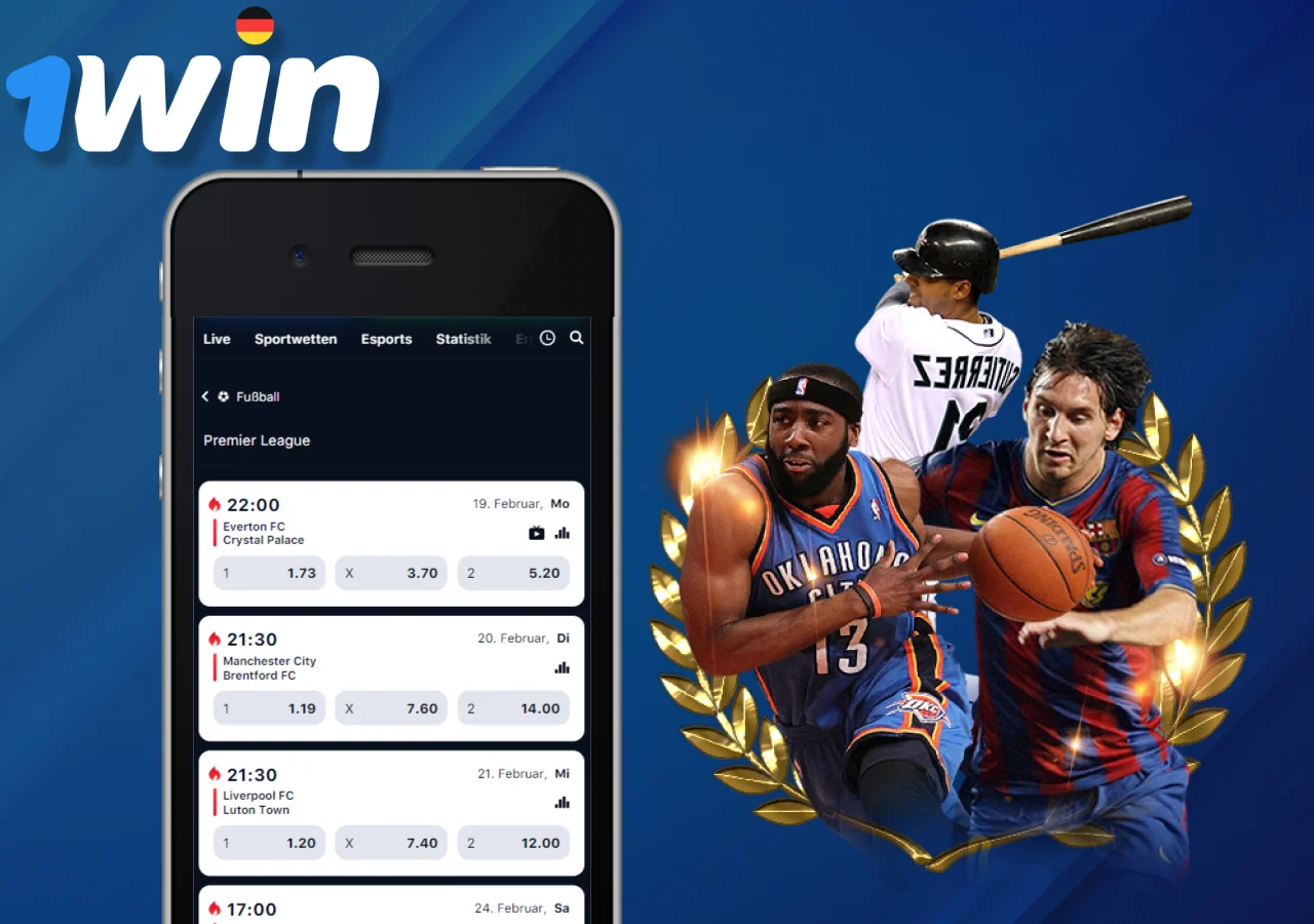 1Win Germany App bietet eine große Auswahl an Wetten auf Sportereignisse weltweit
