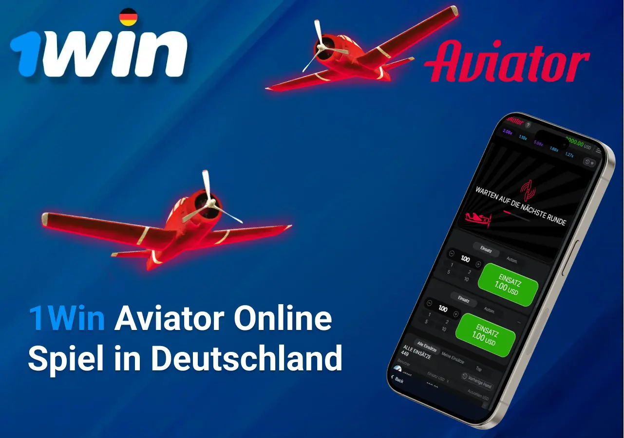 1Win Aviator Online Spiel in Deutschland mit zwei Flugzeugen und einem Smartphone-Bildschirm