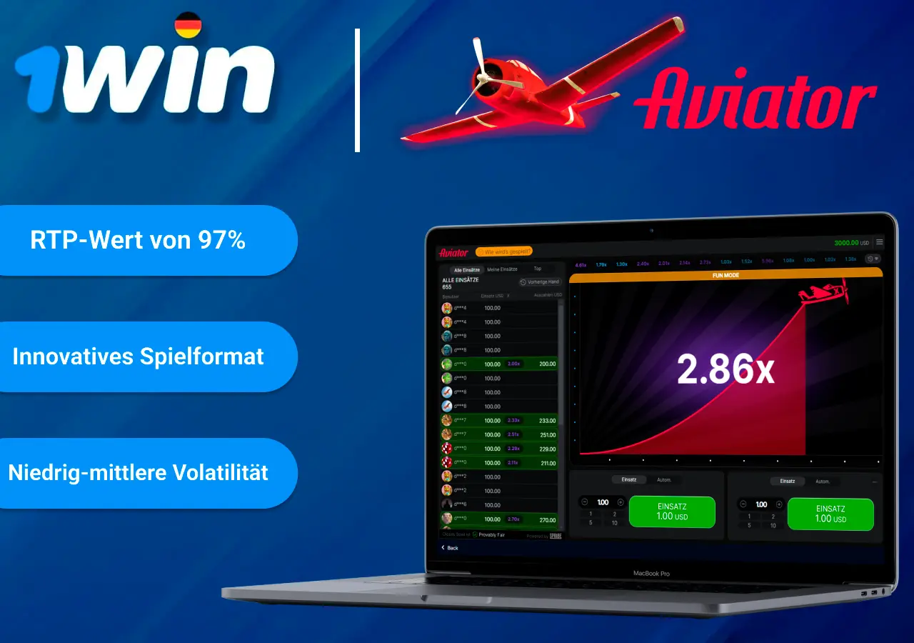 RTP-Wert von 97% und innovative Spielvorteile von Aviator auf einem Laptop-Bildschirm